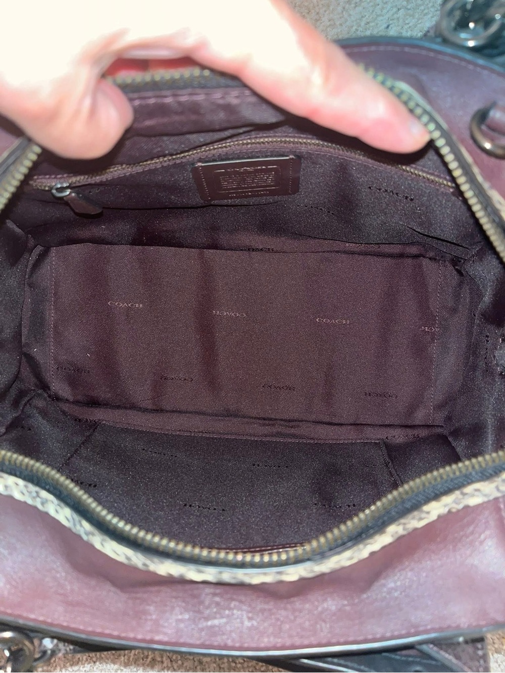 Coach Dreamer Black and Pink Python Leather Satchel Bag - Picture 11 of 14